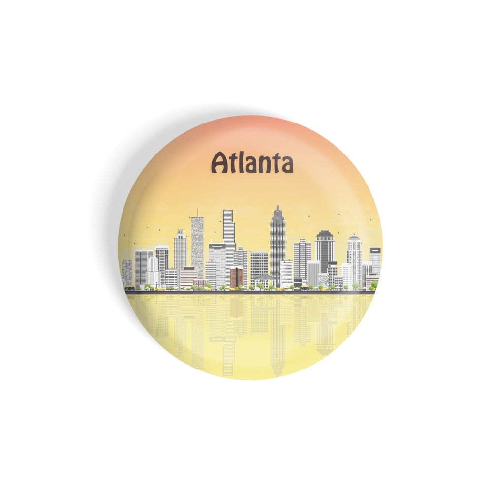 dhcrafts Round Fridge Magnet Multicolour Places Atlanta City In Georgia Glossy Finish Design Pack of 1 (75 mm)